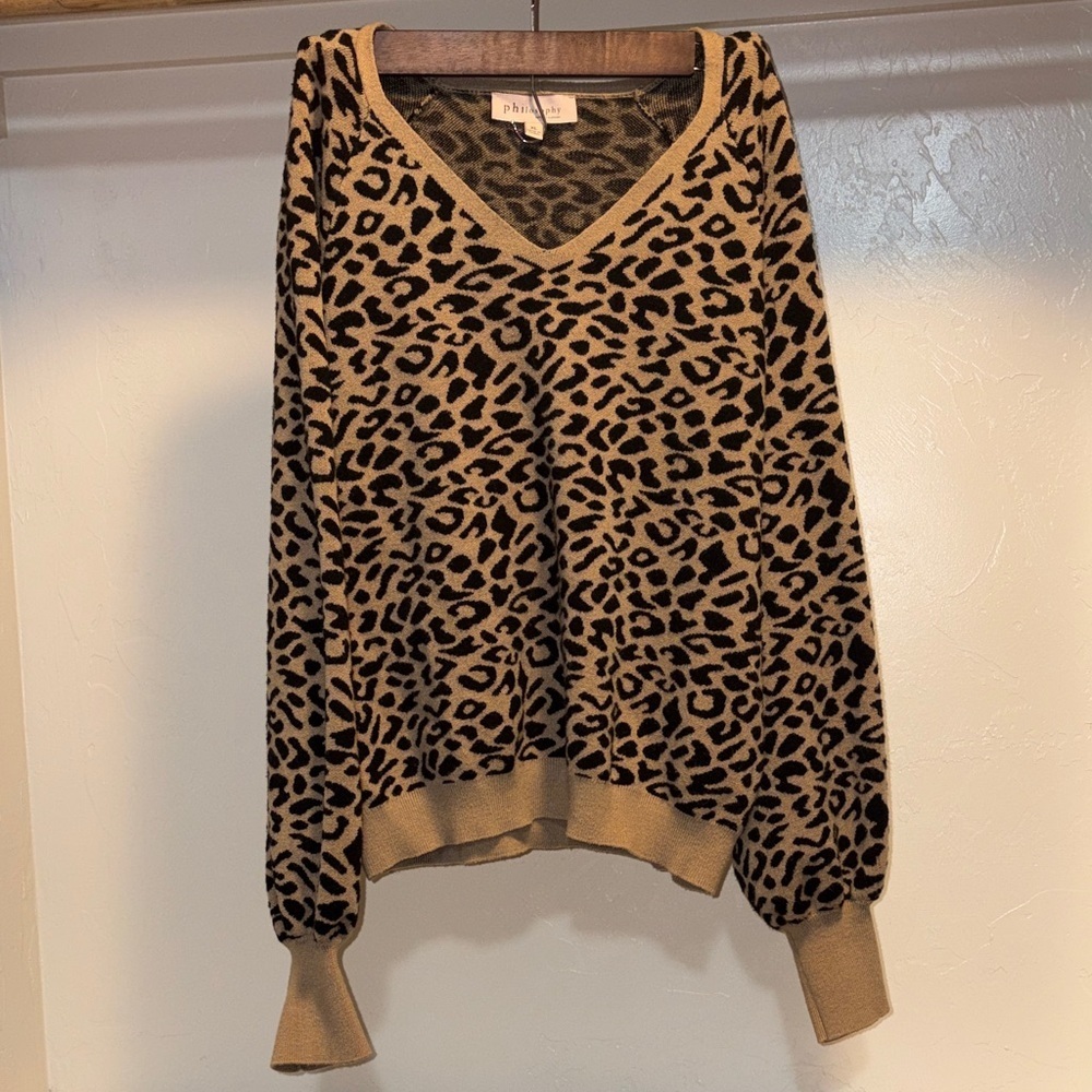 Philosophy Tan Leopard V-Neck Sweater